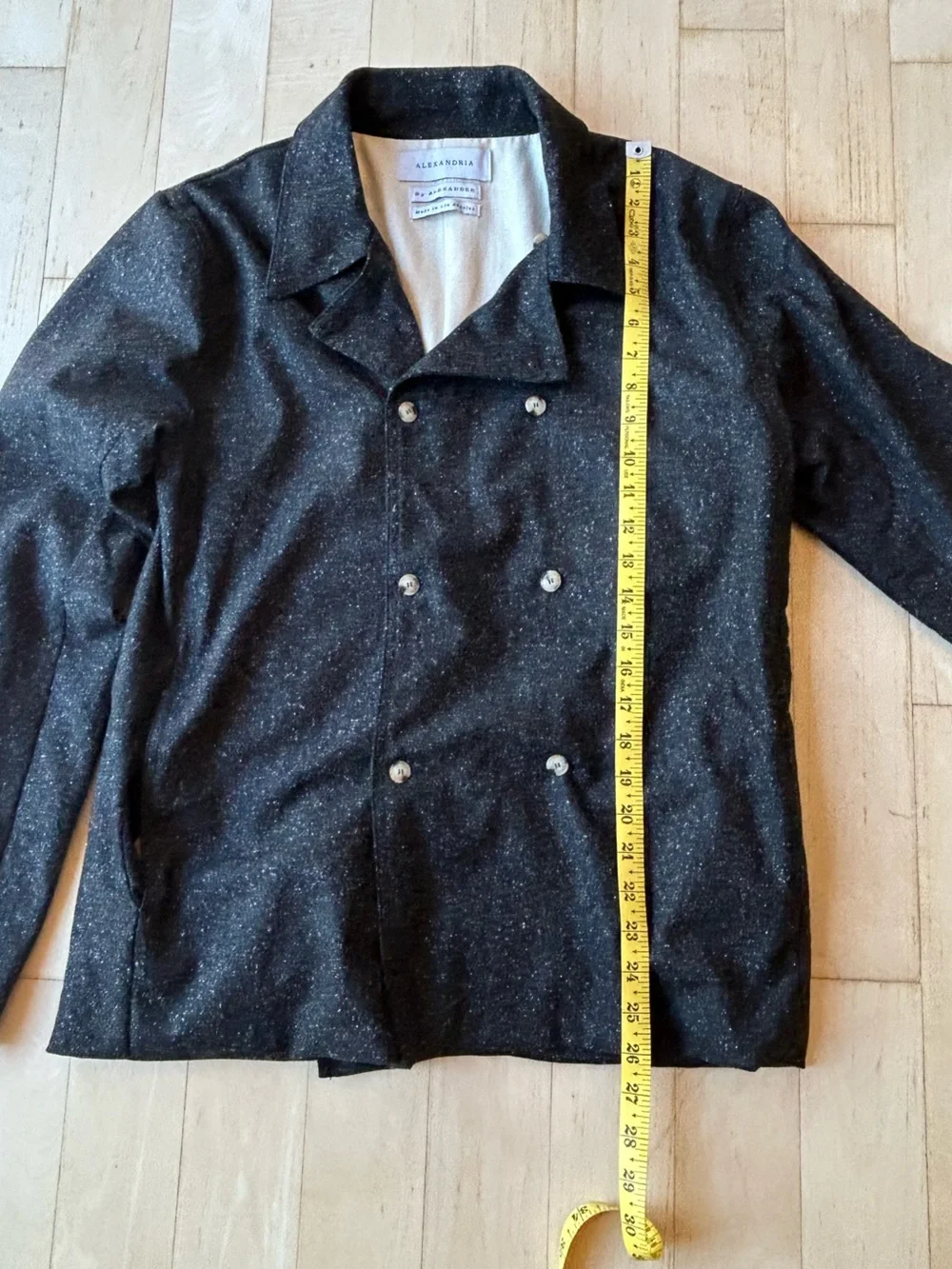 Alexandria Men’s Black Speckled Wool-Blend Double-Breasted Jacket Size Medium